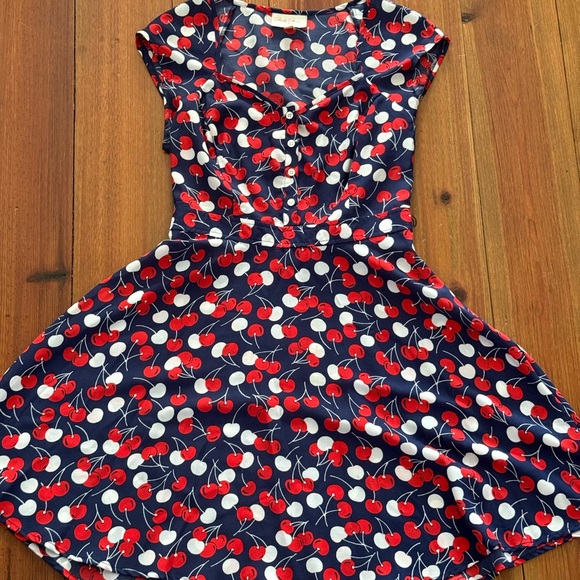 Marilyn Monroe Navy Dress with Red and White Cherry Print - Picture 2 of 8